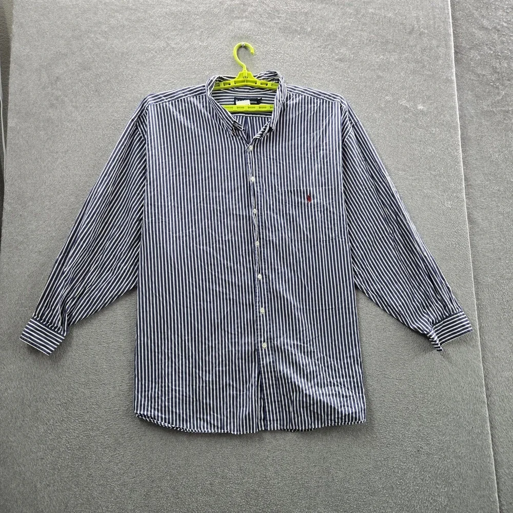 Ralph Lauren Men Button Up Shirt 5X BIG Blue Embroidered Striped Blake